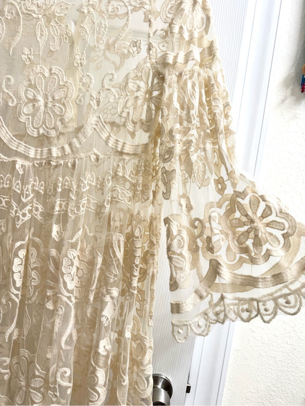 Free People Cream Lace Blouse with Embroidered Detail